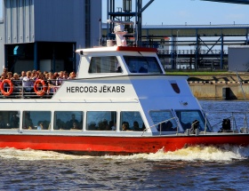 Pleasure boat Hercogs Jekabs, river Venta, sea gate, Hercogs Jekabs departure schedule, ticket prices, the Freeport of Ventspils