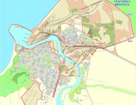 Ventspils brīvostas karte, Piestātnes Ventspils brīvostā, Atrašanās vieta Eirāzijā, prāmju līnijas